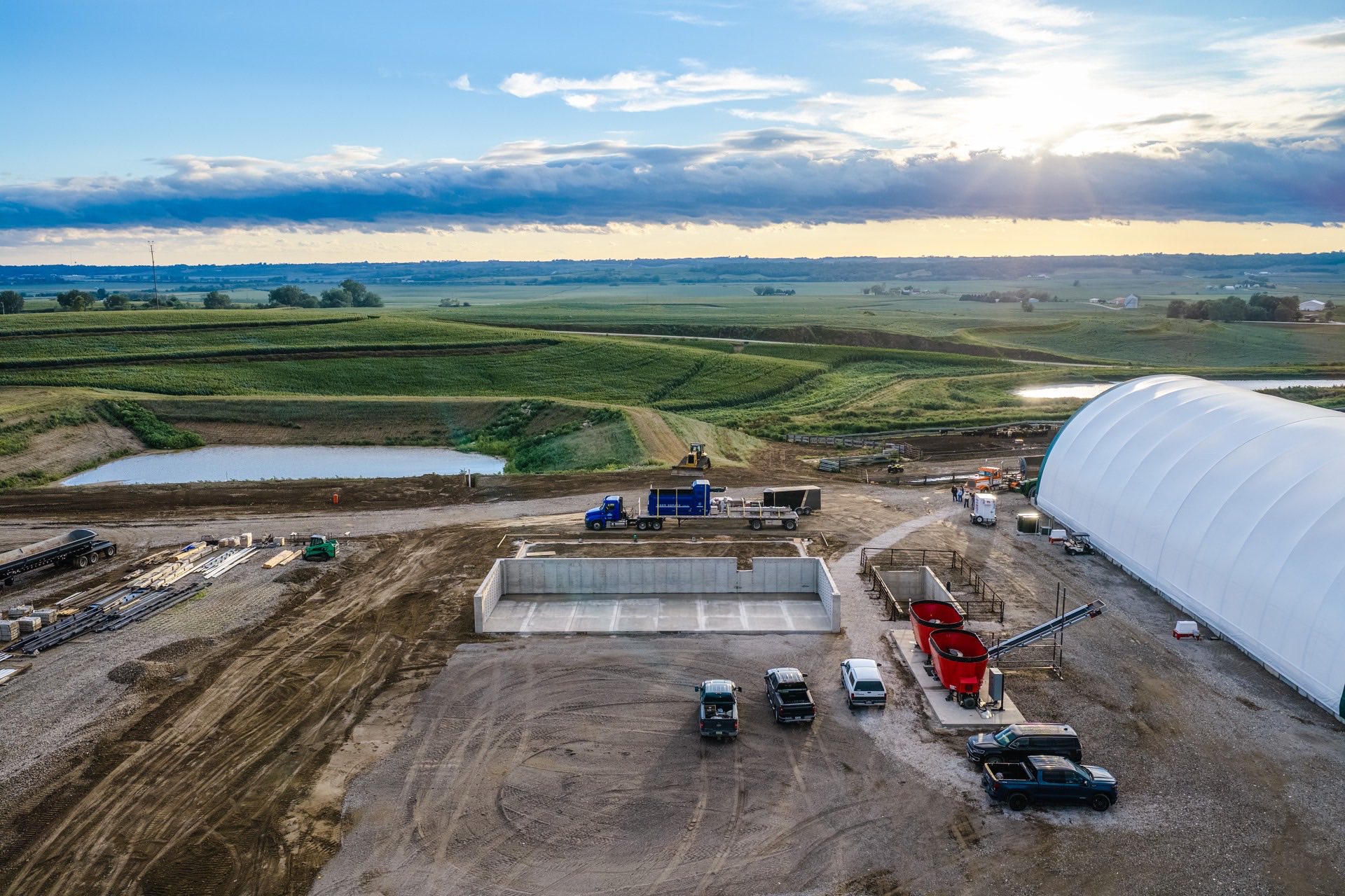 Sunrise aerial of the WINR Center containment bays and equipment